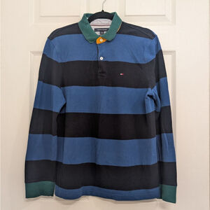 Vintage 90s Tommy Hilfiger Preppy Long Sleeve Rugby Shirt Med Striped Collared